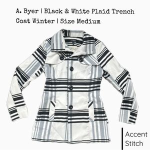 A. Byer | Winter Trench Coat | Black and White Plaid | Size Medium